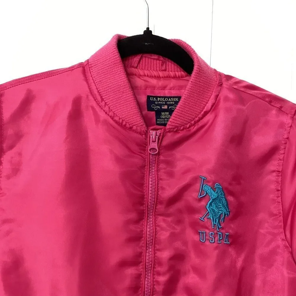 U.S. Polo ASSN Girls Barbie Pink Puffer Bomber Jacket Coat M